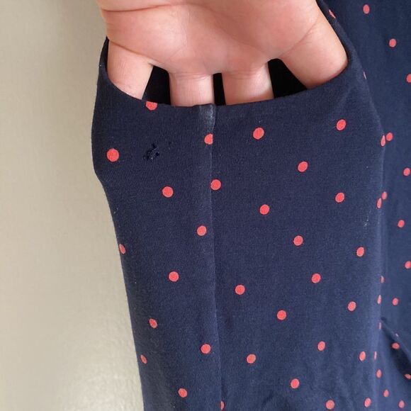 Ann Taylor Navy Polkadot Lined Dress with side ruching detail. - Size 10 - Picture 8 of 10